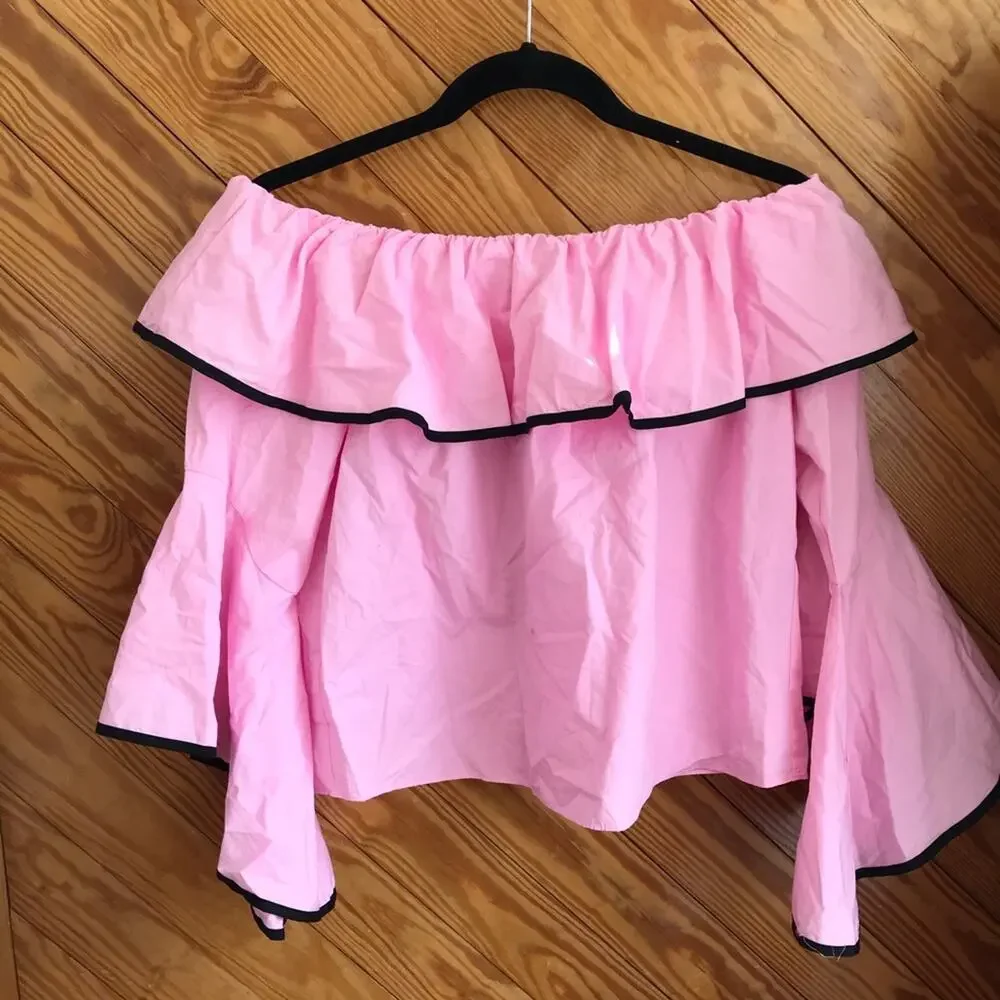 Zara Off the Shoulder Ruffle Bell Sleeve Top - Picture 2 of 6